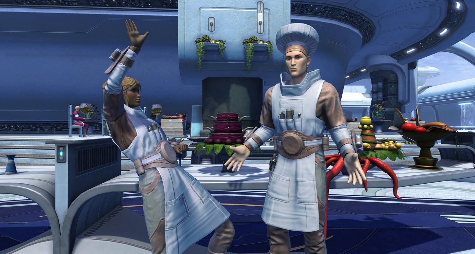 Two chefs presenting dishes at the Feast of Prosperity banquet