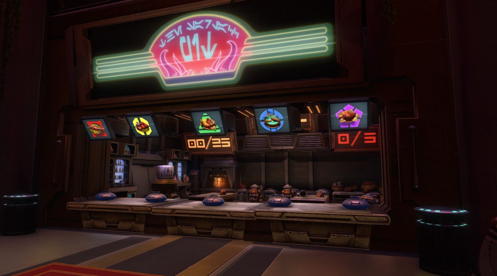 Cantina Rush serving counter with dish orders and a delivery counter