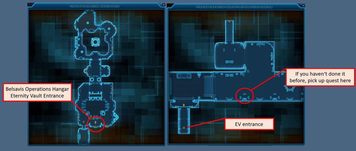 Map of the Belsavis Operations Hangar and Eternity Vault entrance