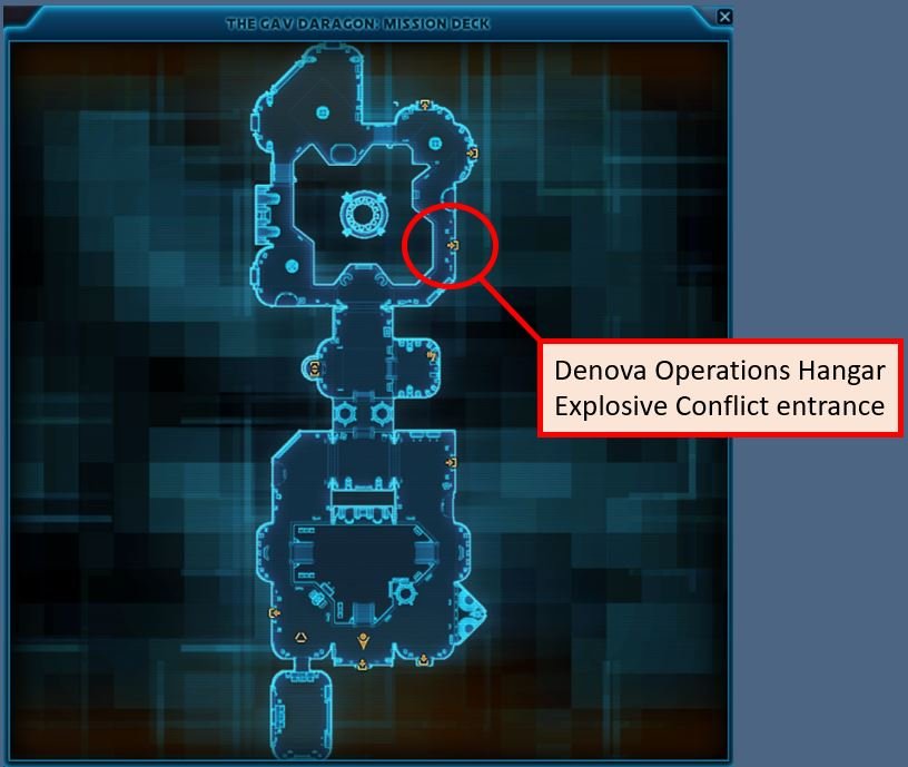 Map of the Denova Operations Hangar entrance on the Gav Daragon Mission Deck