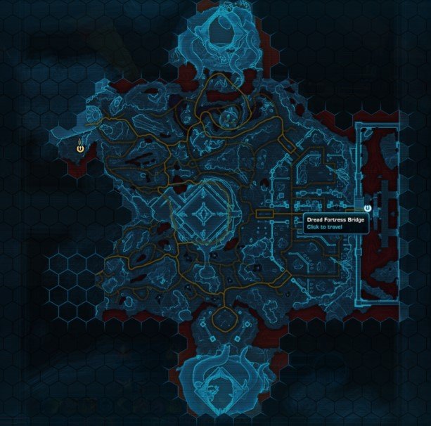 Oricon map showing the Dread Fortress Bridge Quick Travel point