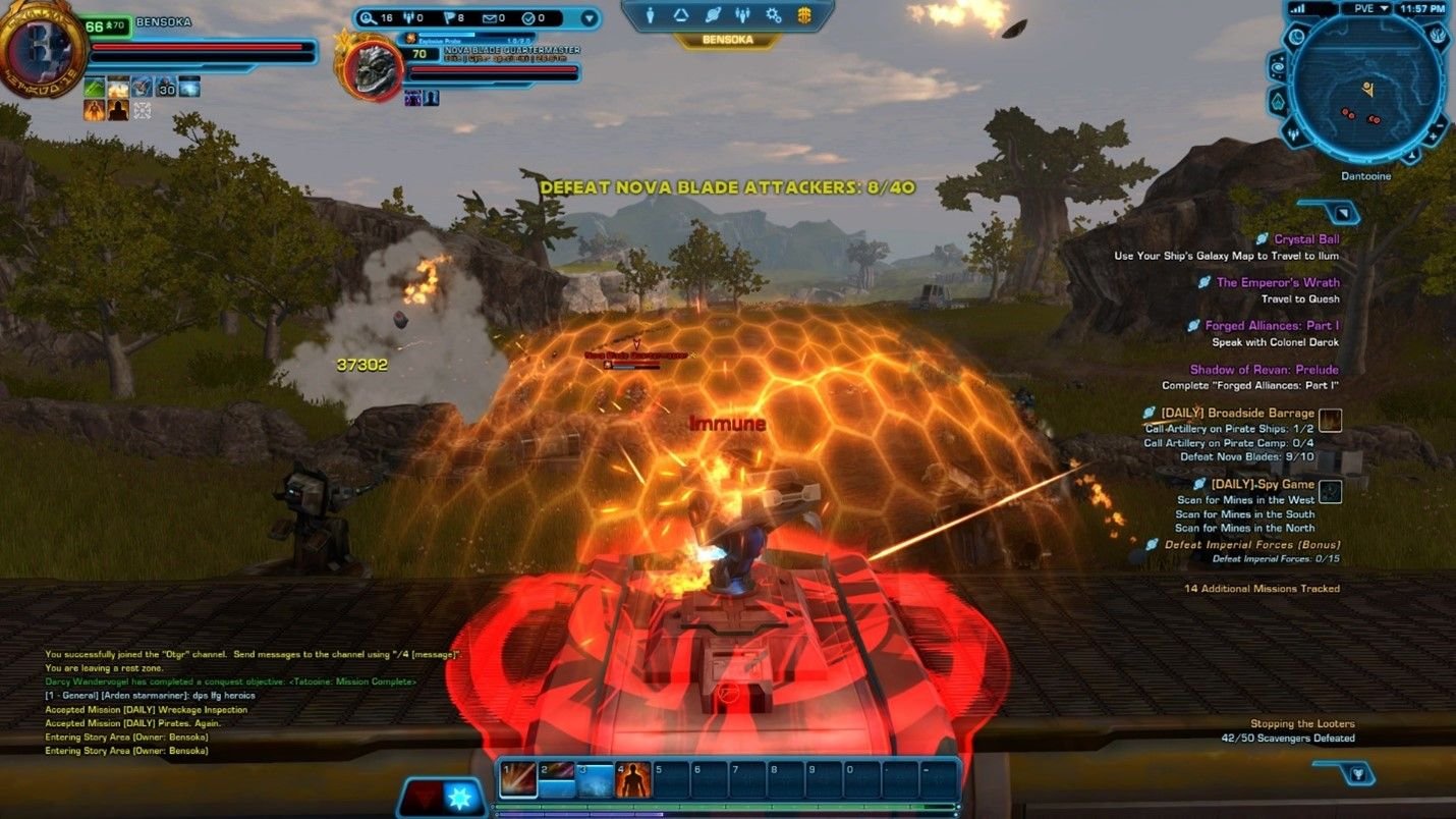 Player defending Dantooine with a turret